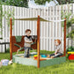 Qaba Kids Sandbox with Full Covered Canopy, Bench Seats, Bottom Liner, for Ages 3-6, 56" x 40" x 52", Brown