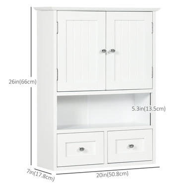 kleankin Bathroom Wall Cabinet, Medicine Cabinet, Over Toilet Storage Cabinet with Shelf and Drawers for Hallway, Living Room, White