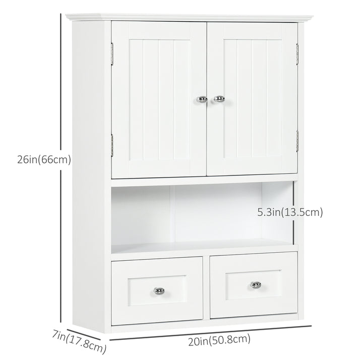 kleankin Bathroom Wall Cabinet, Medicine Cabinet, Over Toilet Storage Cabinet with Shelf and Drawers for Hallway, Living Room, White