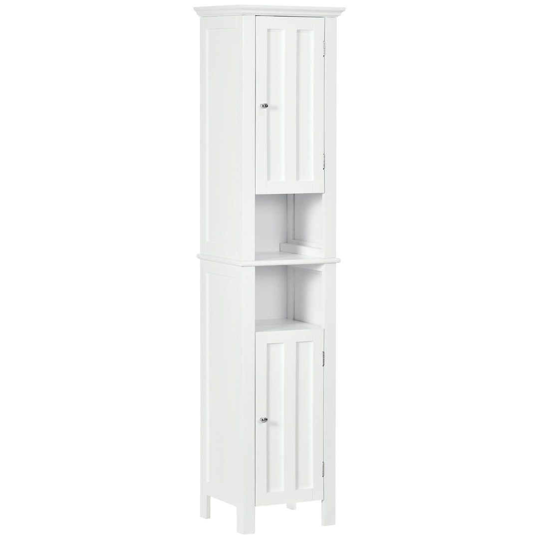 kleankin Bathroom Cabinet, Freestanding Linen Cabinet with Open Shelves, 13.8" x 11.8" x 62.4", White