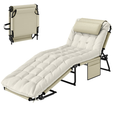 Outsunny Folding Lounge Chair with 4-level Reclining Back & Cushion, Beige