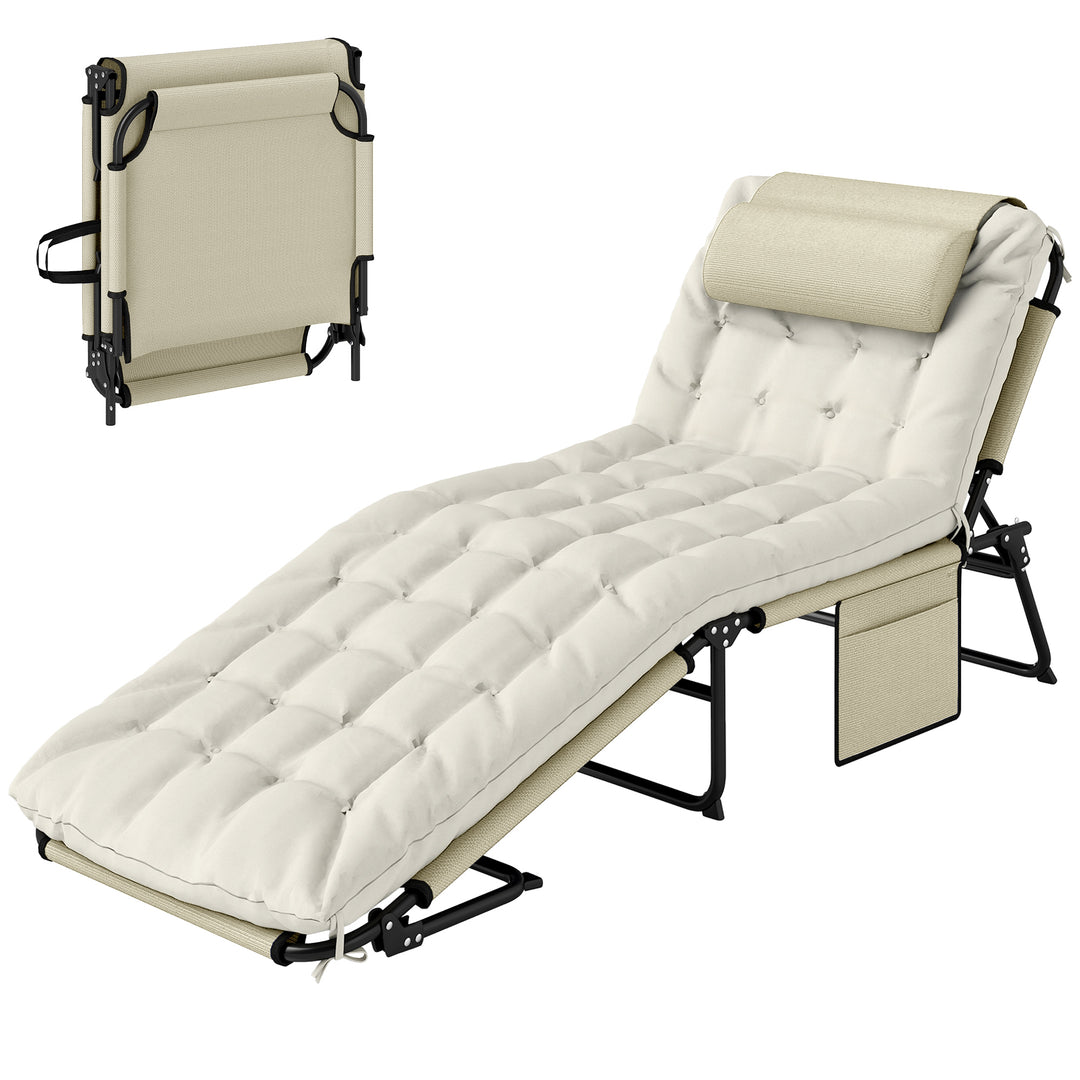 Outsunny Folding Lounge Chair with 4-level Reclining Back & Cushion, Beige