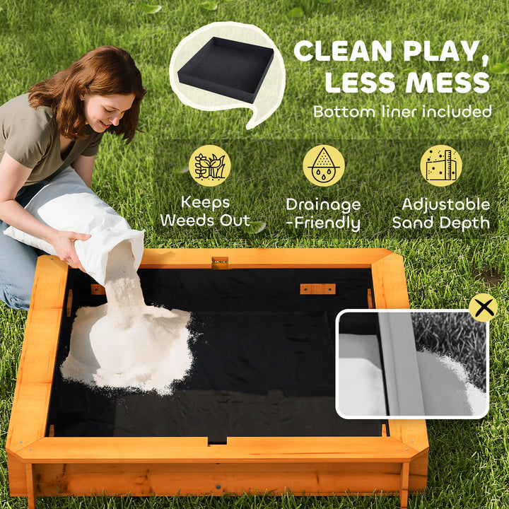 Outsunny Kids Wooden Sandbox Outdoor Backyard Playset Children Play Station w/ Adjustable Canopy & Convertible Bench Sand for 3-7 Years Old