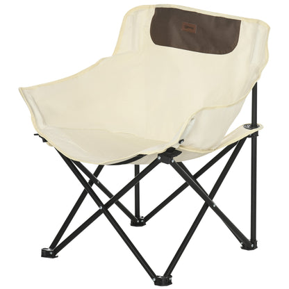 Outsunny Portable Camping Chair, Lightweight Folding Chair for Adults with Carry Bag, Side Pocket for Hiking, Backpacking, White
