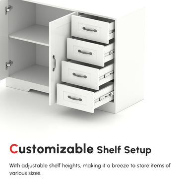 HOMCOM Modern Sideboard Buffet Cabinet with Drawers and Beadboard Door Cupboard Kitchen Storage Cabinet White