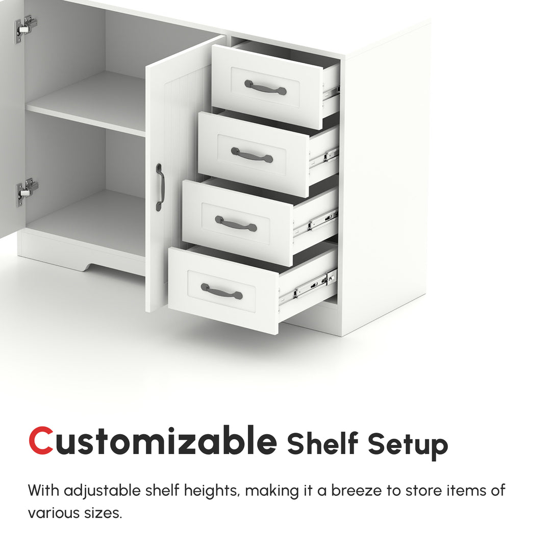 HOMCOM Modern Sideboard Buffet Cabinet with Drawers and Beadboard Door Cupboard Kitchen Storage Cabinet White