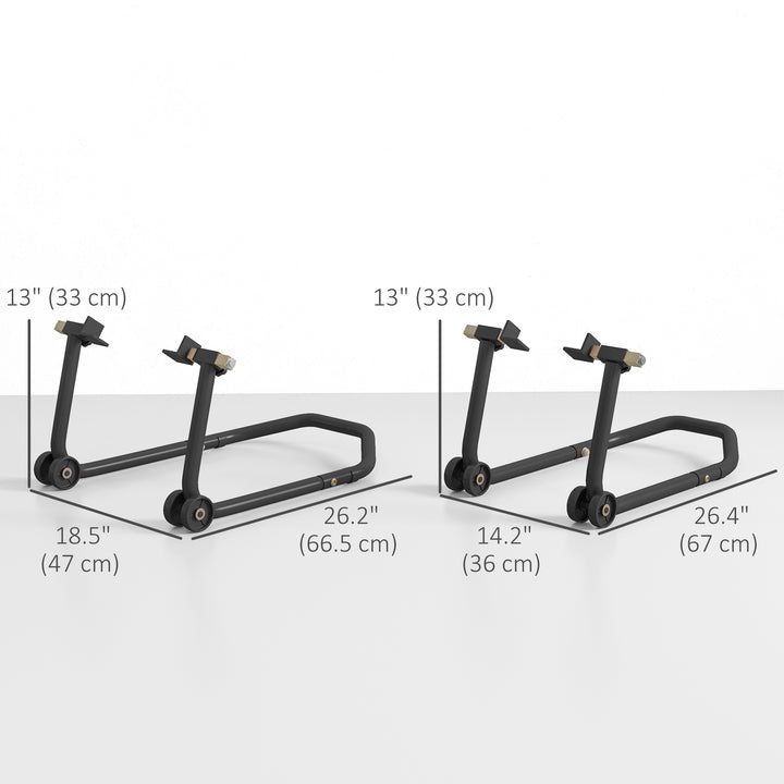 HOMCOM Convertible Motorcycle Stand, Front & Rear Motorcycle Lift with 3 Types of Adaptors, Universal Paddock Lift Stand, Black