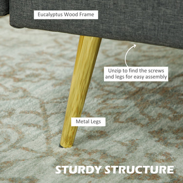 HOMCOM 56" Loveseat Sofa for Bedroom Upholstered 2 Seater Couch with Back Cushions and Pillows, Dark Grey