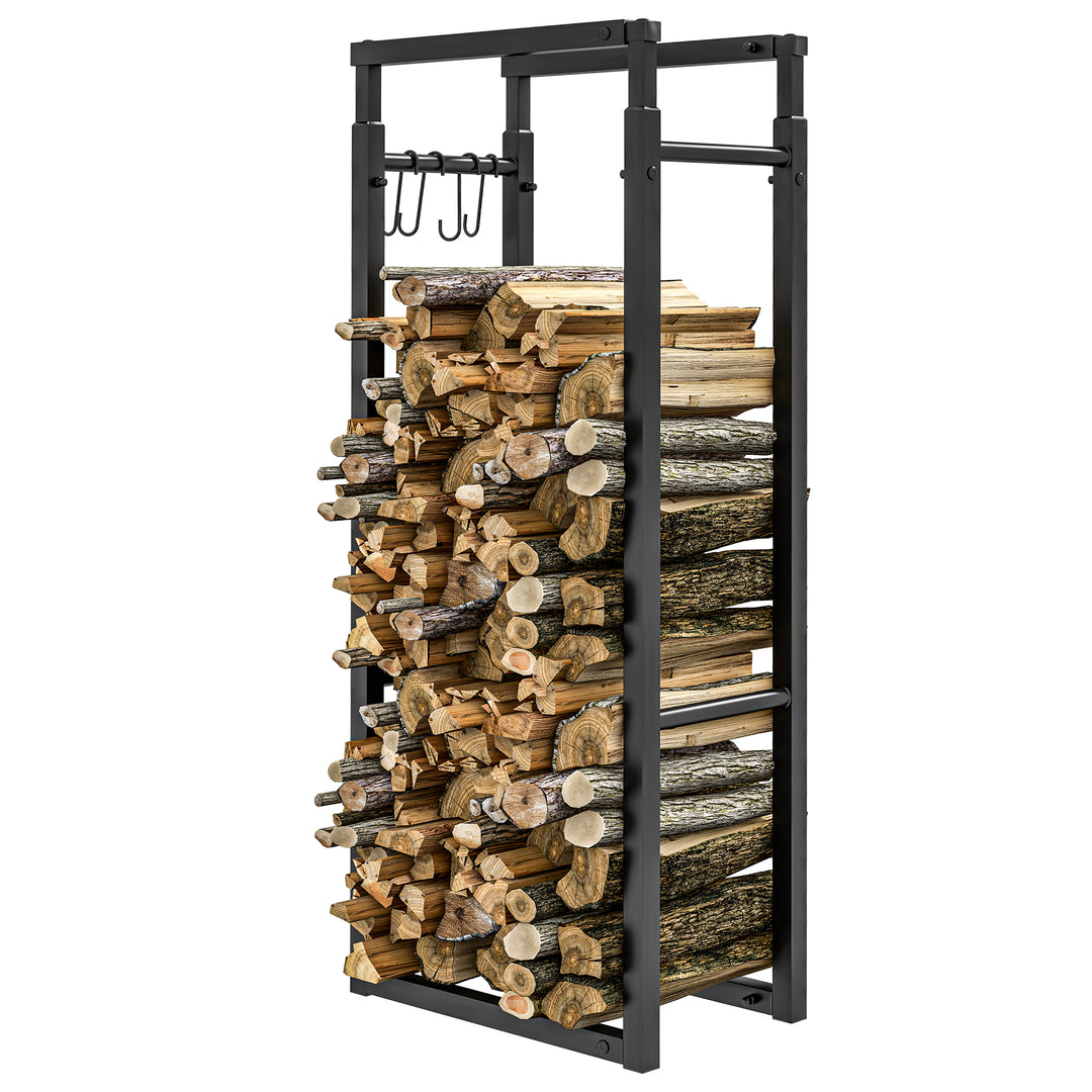 Outsunny Adjustable Firewood Log Rack Heavy-Duty Steel Log Holder for Outdoor Indoor Use, 25.6" x 9.8" x 59.1", Black