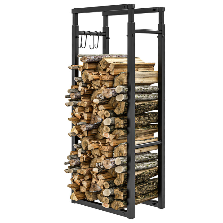 Outsunny Adjustable Firewood Log Rack Heavy-Duty Steel Log Holder for Outdoor Indoor Use, 25.6" x 9.8" x 59.1", Black