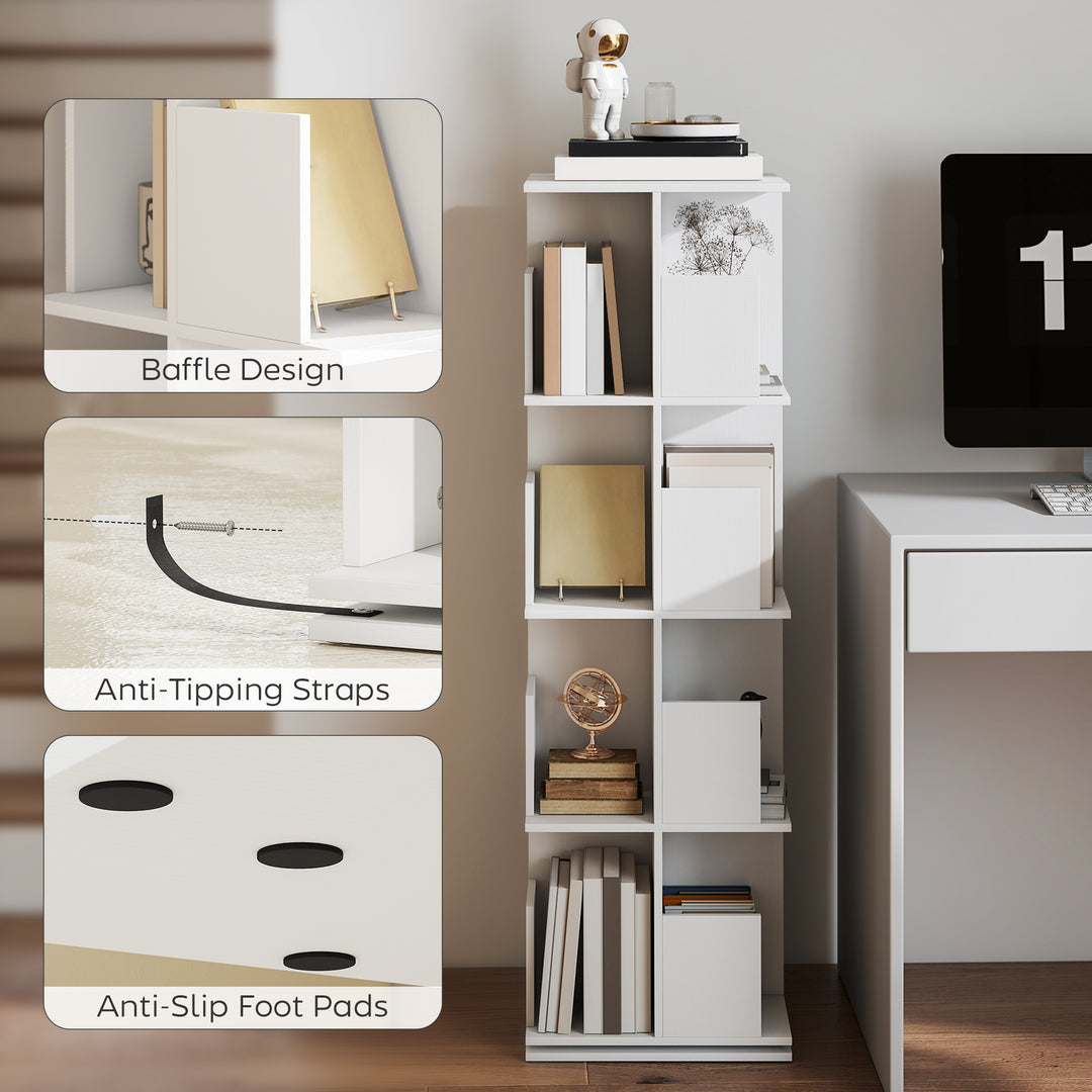 HOMCOM 360° Rotating Bookcase, 4 Tier Bookshelf with 16 Cubbies for Small Space, Living Room, Bedroom, Study, Black Wood Grain