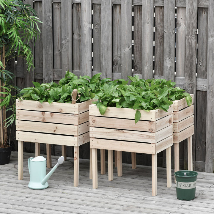 Outsunny 4PCS Wooden Raised Beds for Garden, DIY Shape Elevated Planter Box Kit with Bed Liner for Flowers Vegetables, Outdoor Indoor Planting Box Container