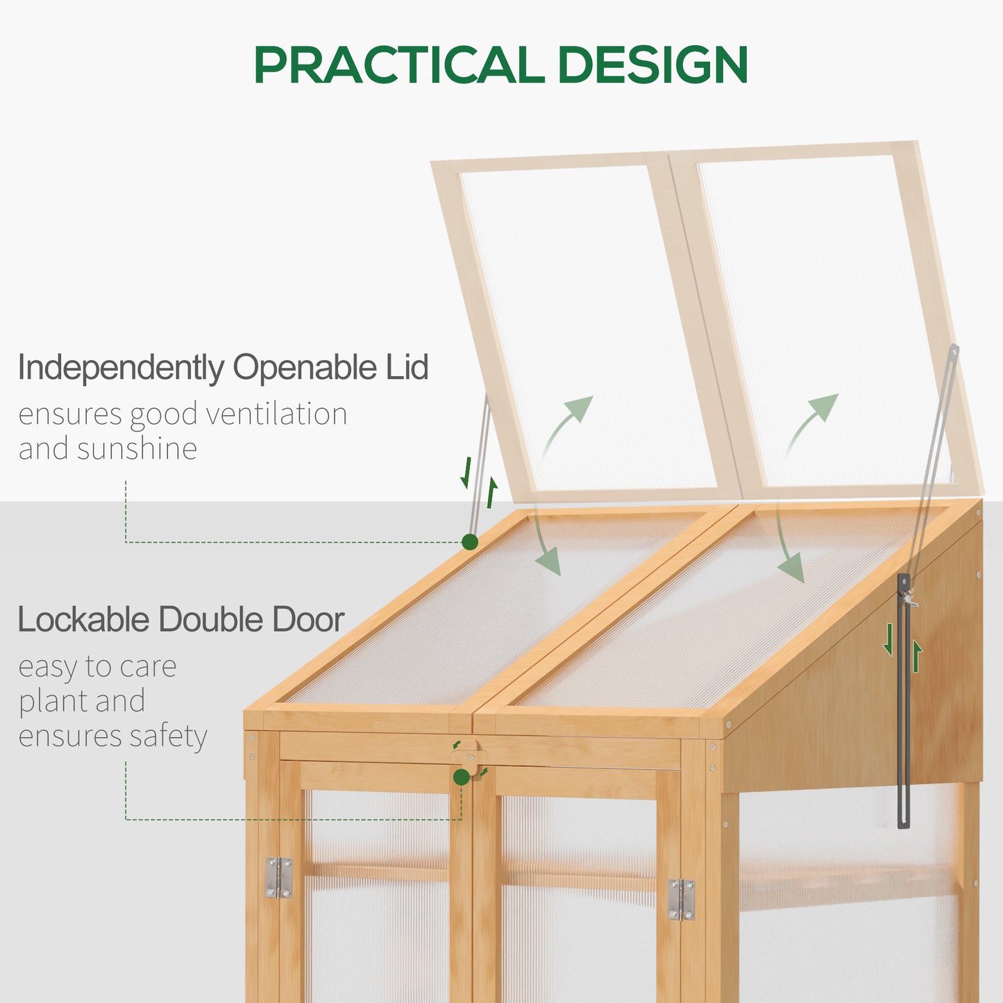 Outsunny Wooden Cold Frame Greenhouse, Raised Planter Bed Protection with Openable Top and 3 Shelves for Outdoor Indoor, 27.5" x 19.75" x 47.25", Brown