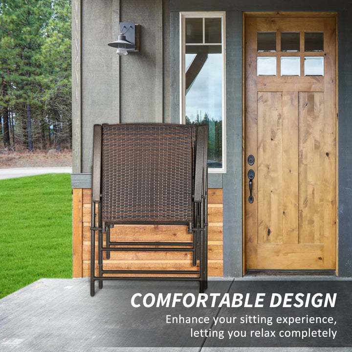 Outsunny Outdoor Wicker Dining Chair Set of 2, 2 Pieces Rattan Foldable Chair with Steel Frame for Garden, Backyard, Porch, Brown