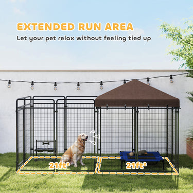 PawHut Dog Kennel Outdoor with Waterproof Canopy, Dog Run with Galvanized Chain Link for Large and Medium Dogs, Black