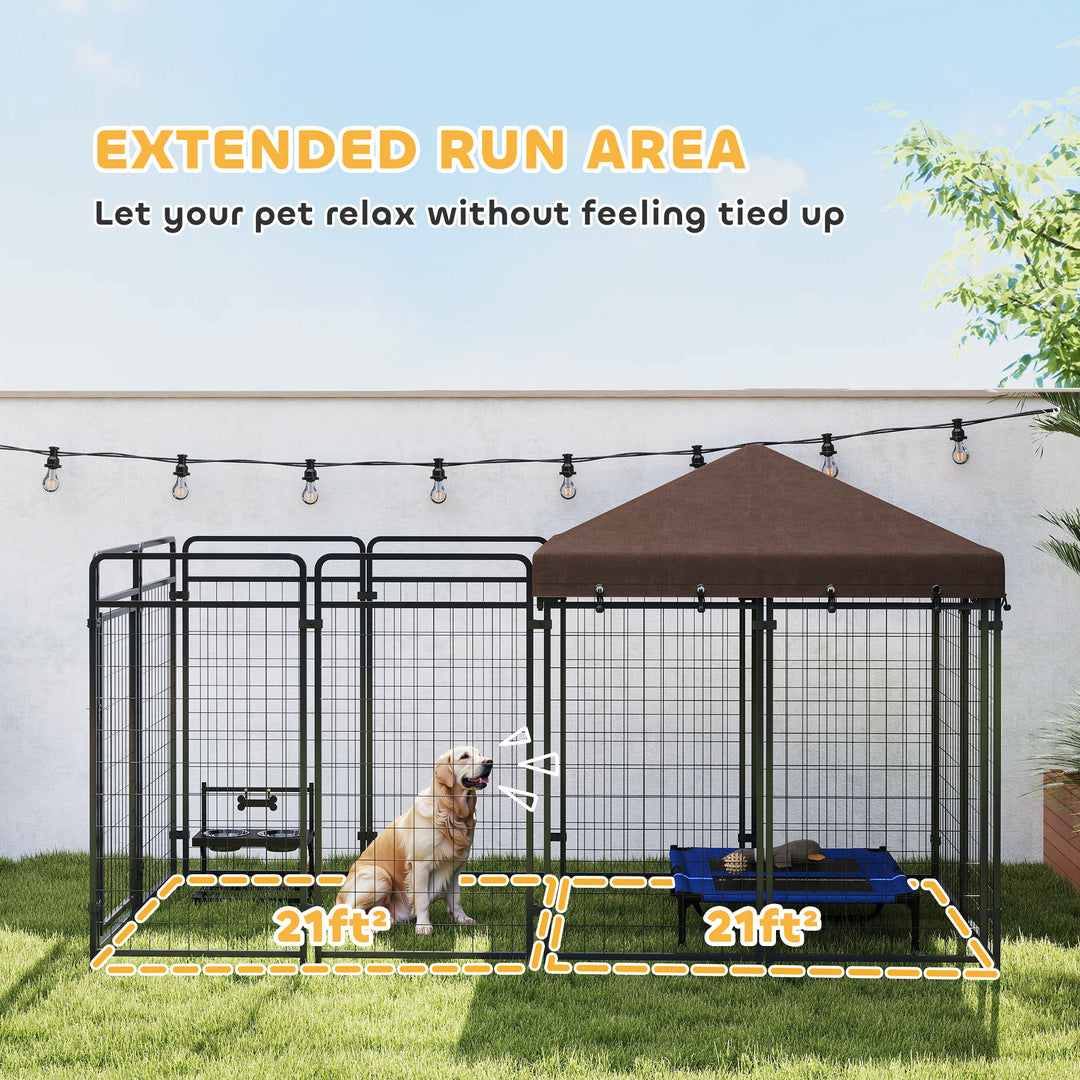 PawHut Dog Kennel Outdoor with Waterproof Canopy, Dog Run with Galvanized Chain Link for Large and Medium Dogs, Black