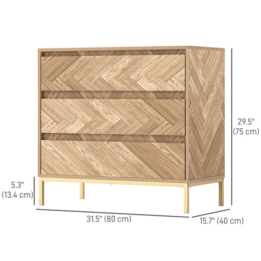 HOMCOM Bedroom Chest of Drawers with Anti-tipping Design, Storage Cabinet with 3 Drawers for Living Room, Hallway, Nature Wood