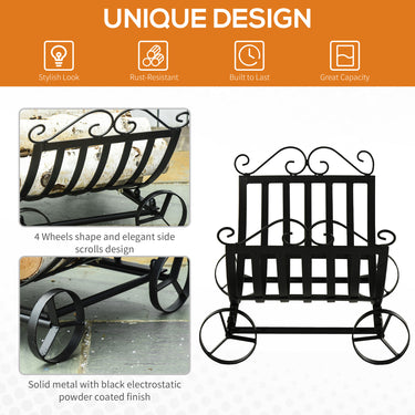 Outsunny 23" Firewood Log Rack Curved Fireplace Log Holder Stylish Wood Storage Carrier with Scrolls, for Outdoor and Indoor Use, Black