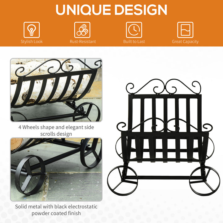 Outsunny 23" Firewood Log Rack Curved Fireplace Log Holder Stylish Wood Storage Carrier with Scrolls, for Outdoor and Indoor Use, Black