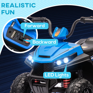 Qaba 12V Kids ATV with Four Wheels Spring Suspension, Forward & Backward, LED Light, MP3, Music, Blue