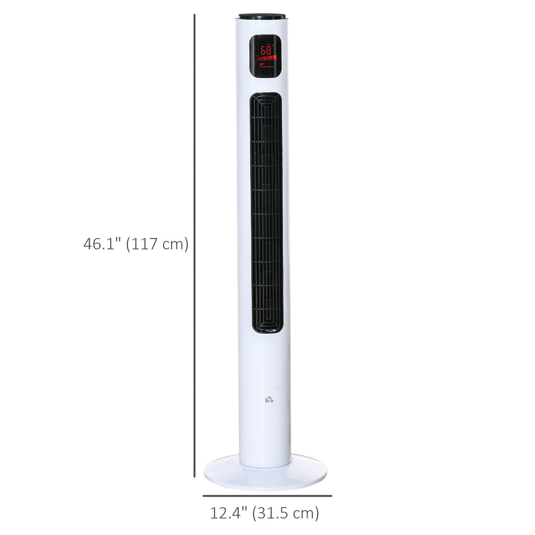 HOMCOM Freestanding Tower Fan Cooling for Home Bedroom with Oscillating, 3 Speed, 12h Timer, LED Sensor Panel, Remote Controller, White
