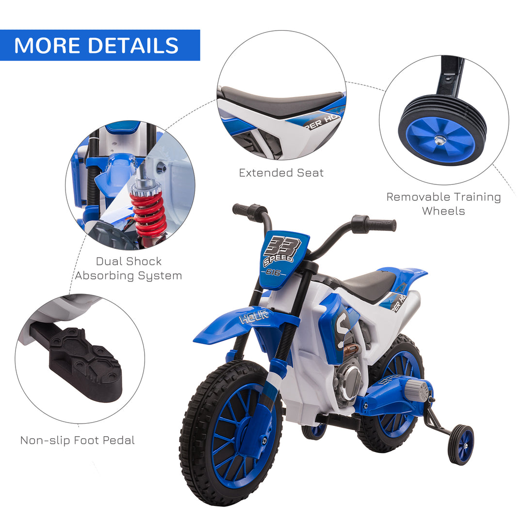 Aosom Kids Dirt Bike Battery-Powered Ride-On Electric Motorcycle with Charging 12V Battery, Training Wheels Green