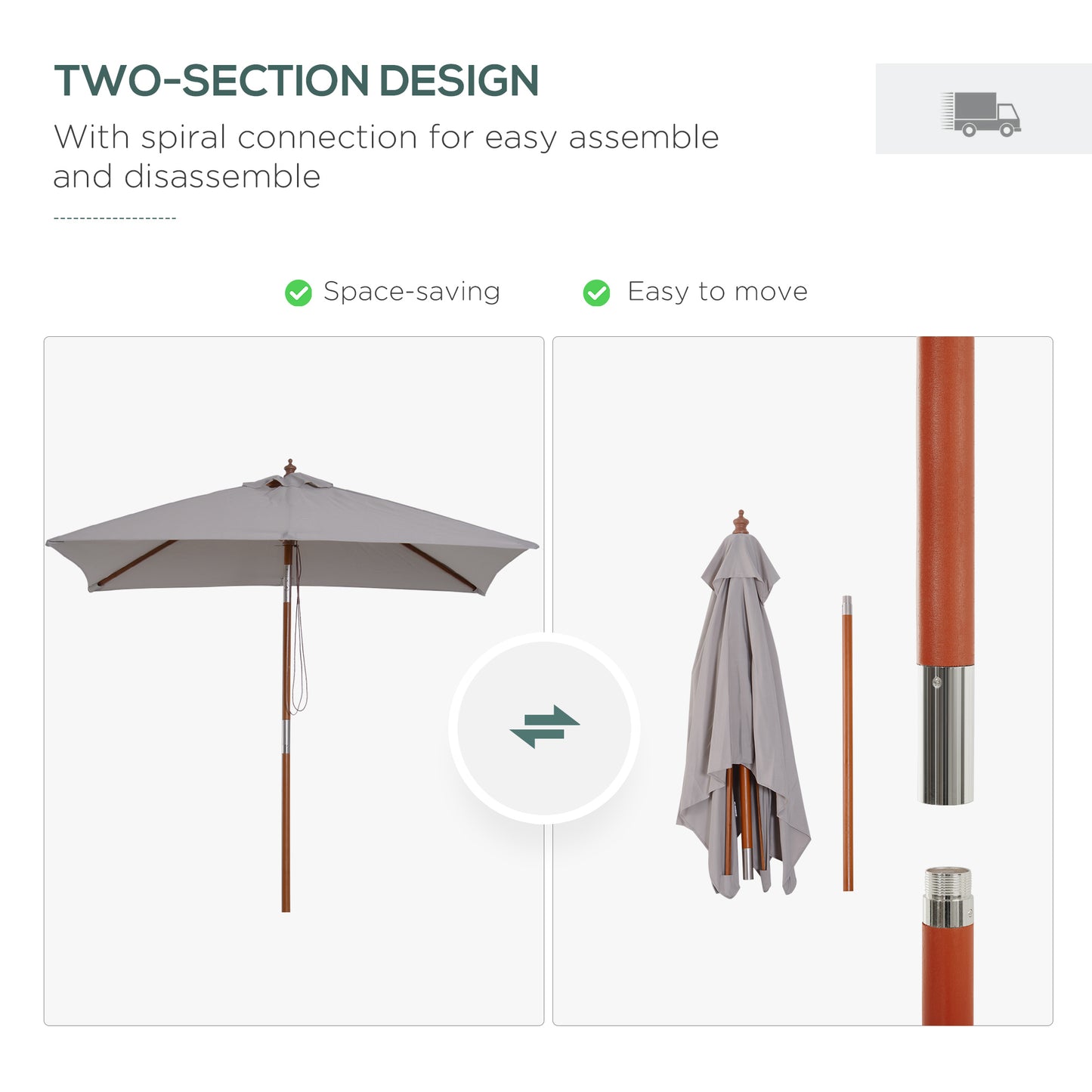 Outsunny 6.6x5ft Square Market Parasol, Wooden Patio Umbrella with Tilt Mechanism and 6 Bamboo Ribs, Garden Sunshade, Wine Red