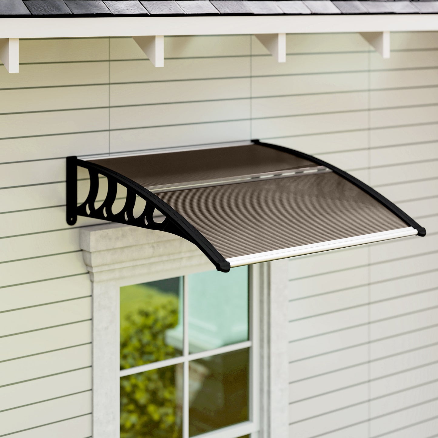 Outsunny Window Awning Door Canopy, Polycarbonate Front Door Outdoor Patio Cover, Sun Shelter, Hollow Sheet for UV, Rain, Snow and Sunlight Protection, Brown, 40" x 80"