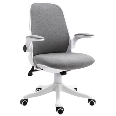 Vinsetto Office Chair 360Â° Swivel Task Desk Breathable Fabric Computer Chair with Flip-up Arms and Adjustable Height, Grey