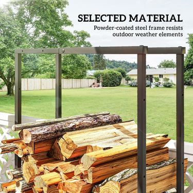 Outsunny Adjustable Firewood Log Rack Heavy-Duty Steel Log Holder for Outdoor Indoor Use, 25.6" x 9.8" x 59.1", Black