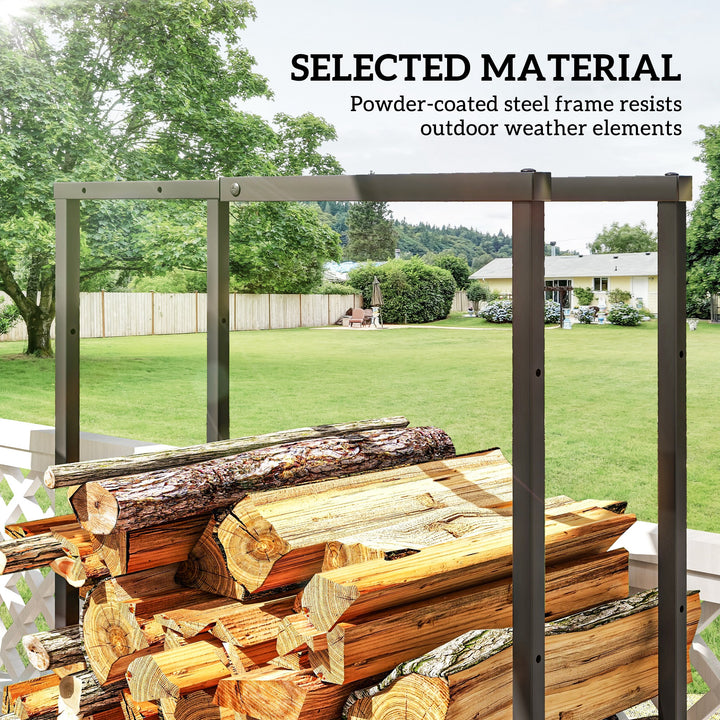 Outsunny Adjustable Firewood Log Rack Heavy-Duty Steel Log Holder for Outdoor Indoor Use, 25.6" x 9.8" x 59.1", Black