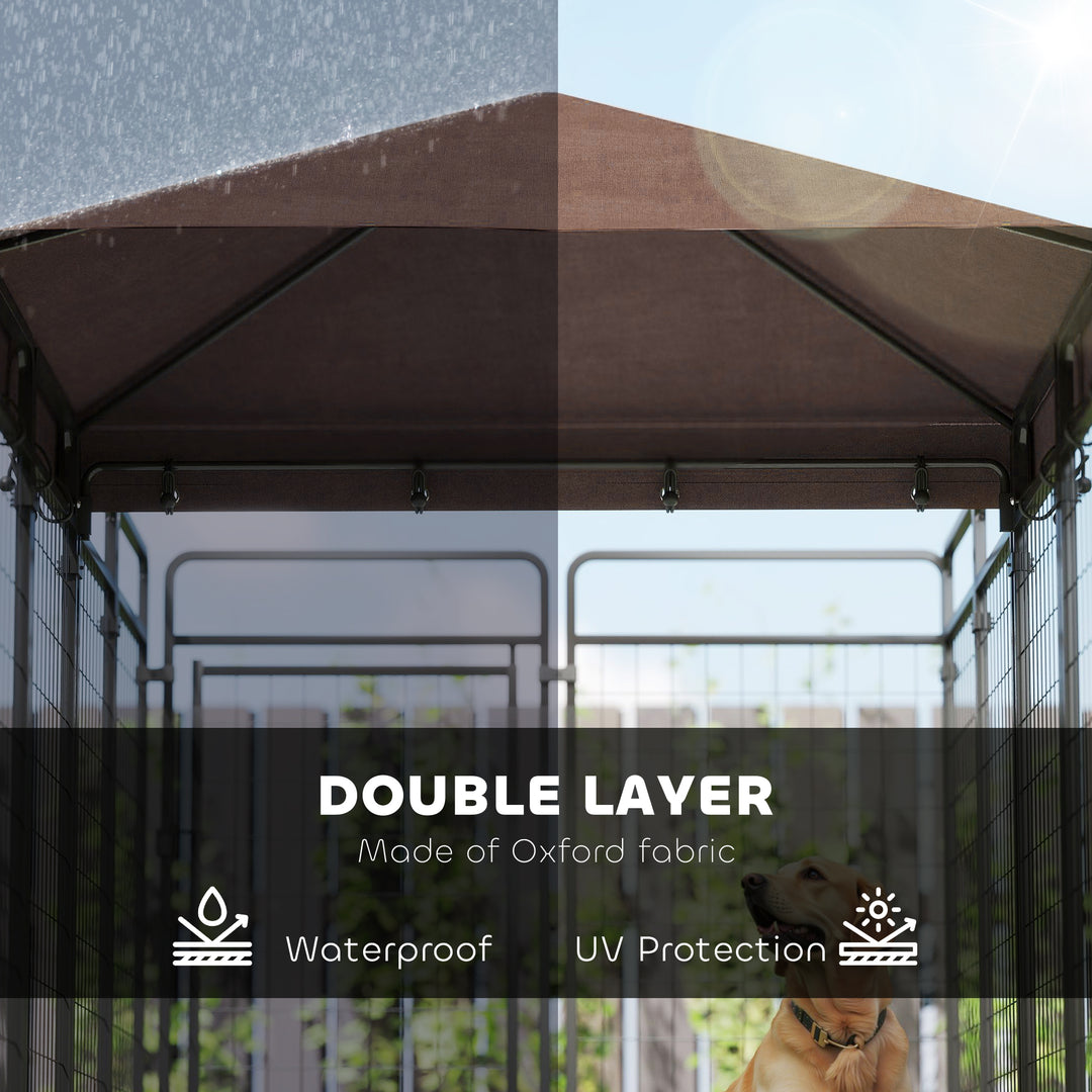 PawHut Dog Kennel Outdoor with Waterproof Canopy, Dog Run with Galvanized Chain Link for Large and Medium Dogs, Black