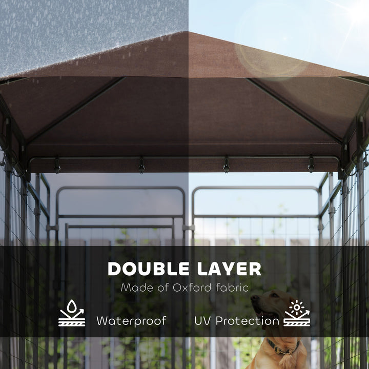 PawHut Dog Kennel Outdoor with Waterproof Canopy, Dog Run with Galvanized Chain Link for Large and Medium Dogs, Black