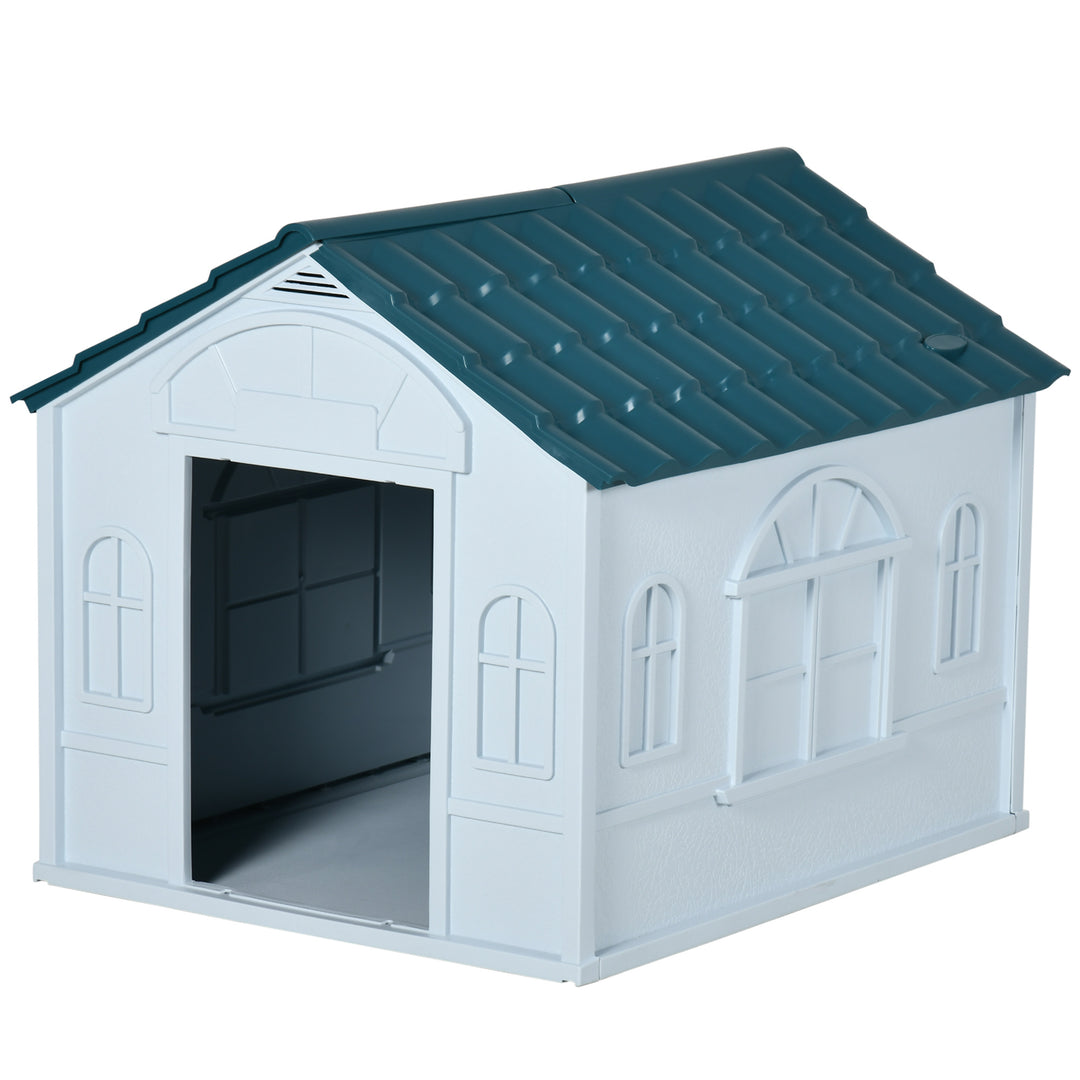 PawHut 26" Plastic Dog House Outdoor with Air Vents, for Small Medium Dogs, Grey