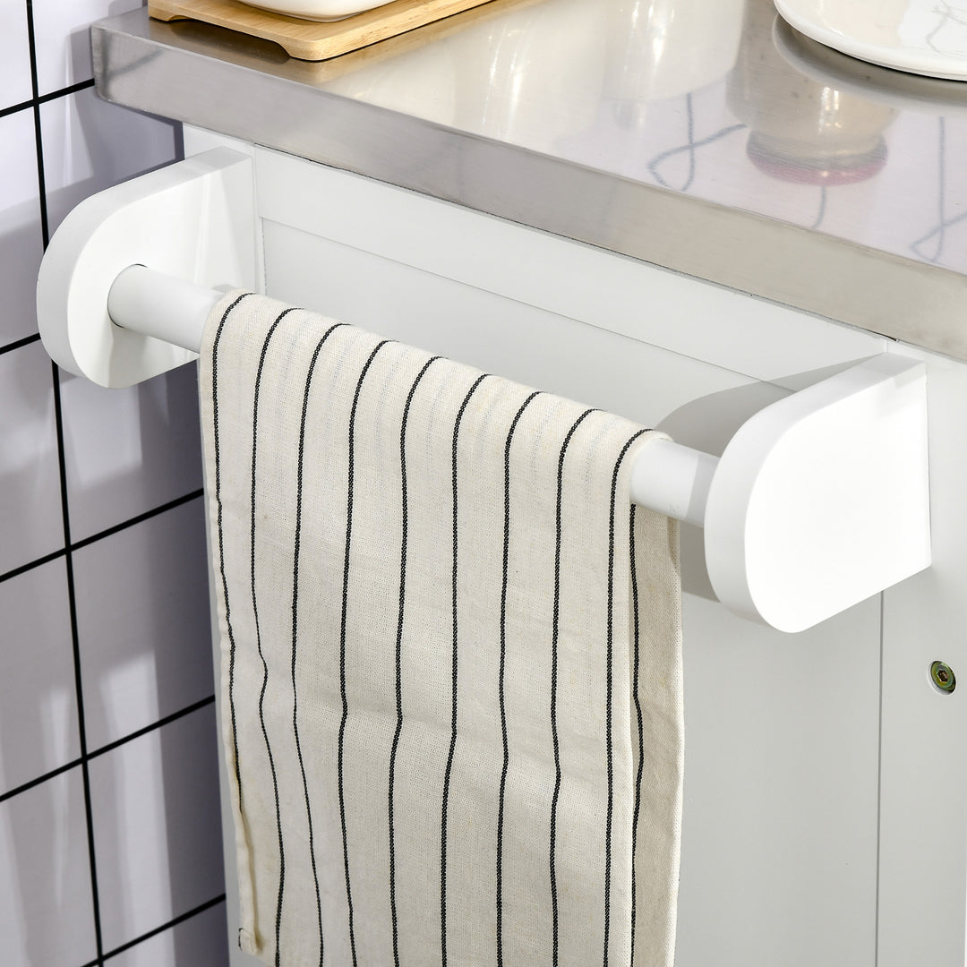 HOMCOM Kitchen Island with Stainless Steel Top, Rolling Kitchen Cart on Wheels with Storage Drawer, Cabinet, Towel Rack and Spice Rack (Black)