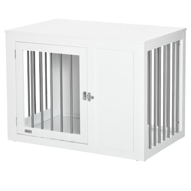PawHut 2-in-1 Dog Cage and Side Table, with Two Lockable Doors, for Medium Dogs - White