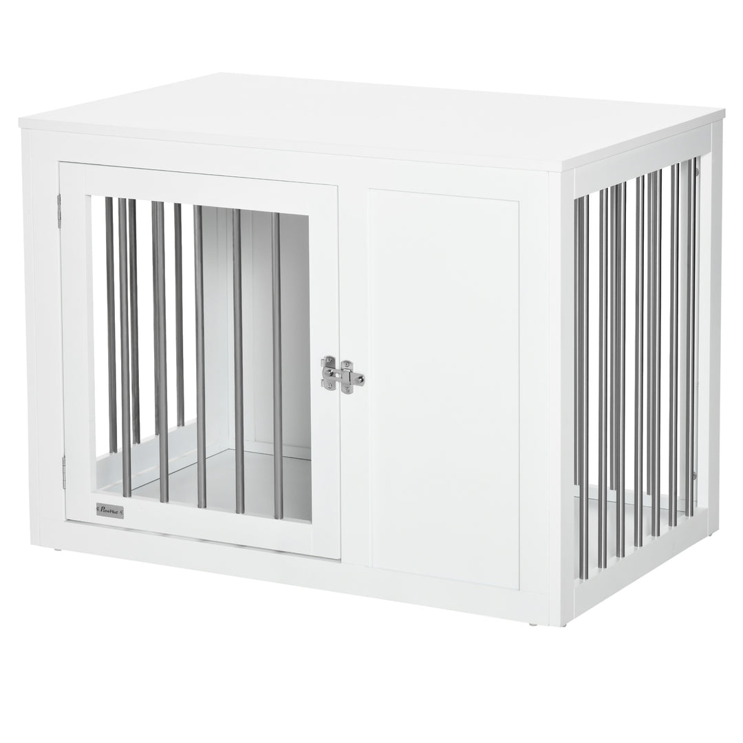 PawHut 2-in-1 Dog Cage and Side Table, with Two Lockable Doors, for Medium Dogs - White