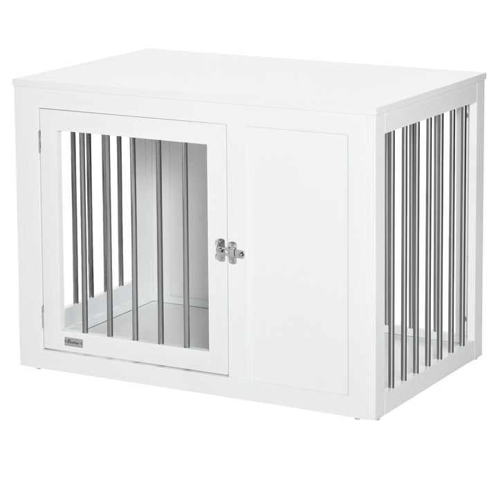 PawHut 2-in-1 Dog Cage and Side Table, with Two Lockable Doors, for Medium Dogs - White