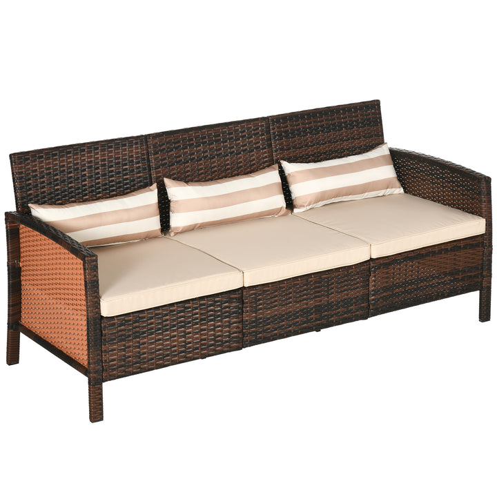 Outsunny 3-Seater Wicker Sofa, PE Rattan Outdoor Couch Conversation Furniture with Removable Cushions for Patio, Garden, Brown