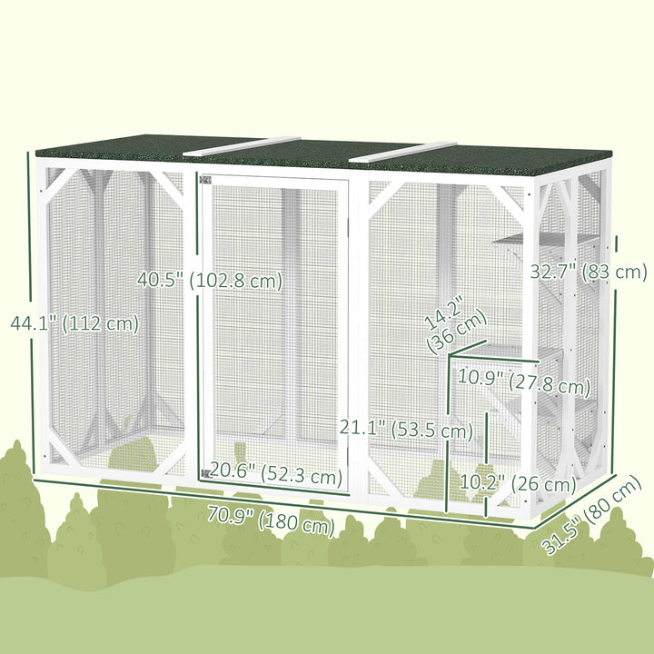 PawHut Catio Outdoor Cat Enclosure, Indoor Cat Cage, Pet House, Small Animal Hutch for Rabbit, Kitten, Kitty Crate Kennel with Waterproof Roof, Multi-Level Platforms, Lock, Camel