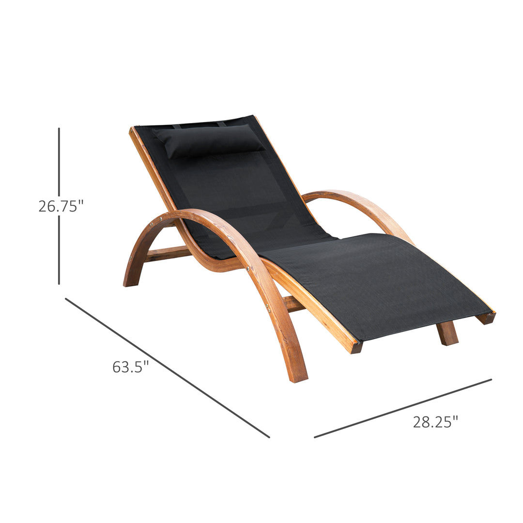 Outsunny Outdoor Wood Chaise Lounge Chair Recliner Patio Camping with Headrest, Teak & Black