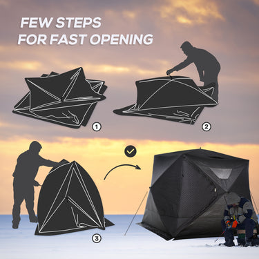 Outsunny 4-Person Insulated Ice Fishing Tent, Portable Ice Fishing Shelter with Ventilation Windows, Carry Bag, Two Doors and Anchors for Low-Temp -22℉