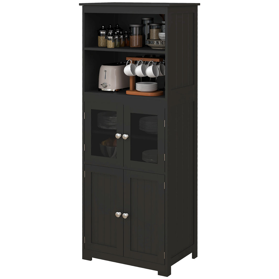 HOMCOM 63" Small Buffet with Hutch, 4-Door Kitchen Pantry Storage Cabinet with Adjustable Shelf for Dining Room, Black