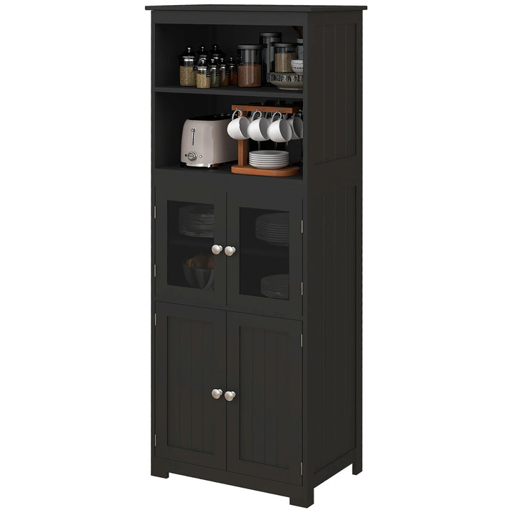 HOMCOM 63" Small Buffet with Hutch, 4-Door Kitchen Pantry Storage Cabinet with Adjustable Shelf for Dining Room, Black