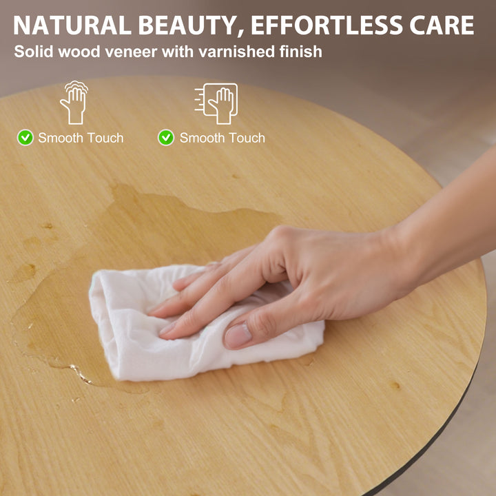 HOMCOM 27.6" Round Kitchen Table for 2, Modern Small Dining Table with Wood Veneer, Steel Base for Dining Room, Natural