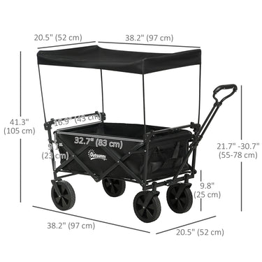 Outsunny Steel Frame Folding Garden Cart, Collapsible Wagon Cart with Removable Canopy, Telescopic Handle and Carrying Bag