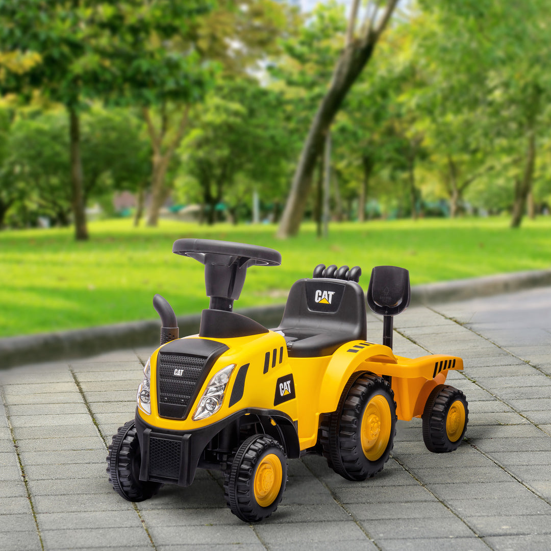 Qaba Caterpillar Licensed No Power Ride On Tractor with Shovel, Trailer