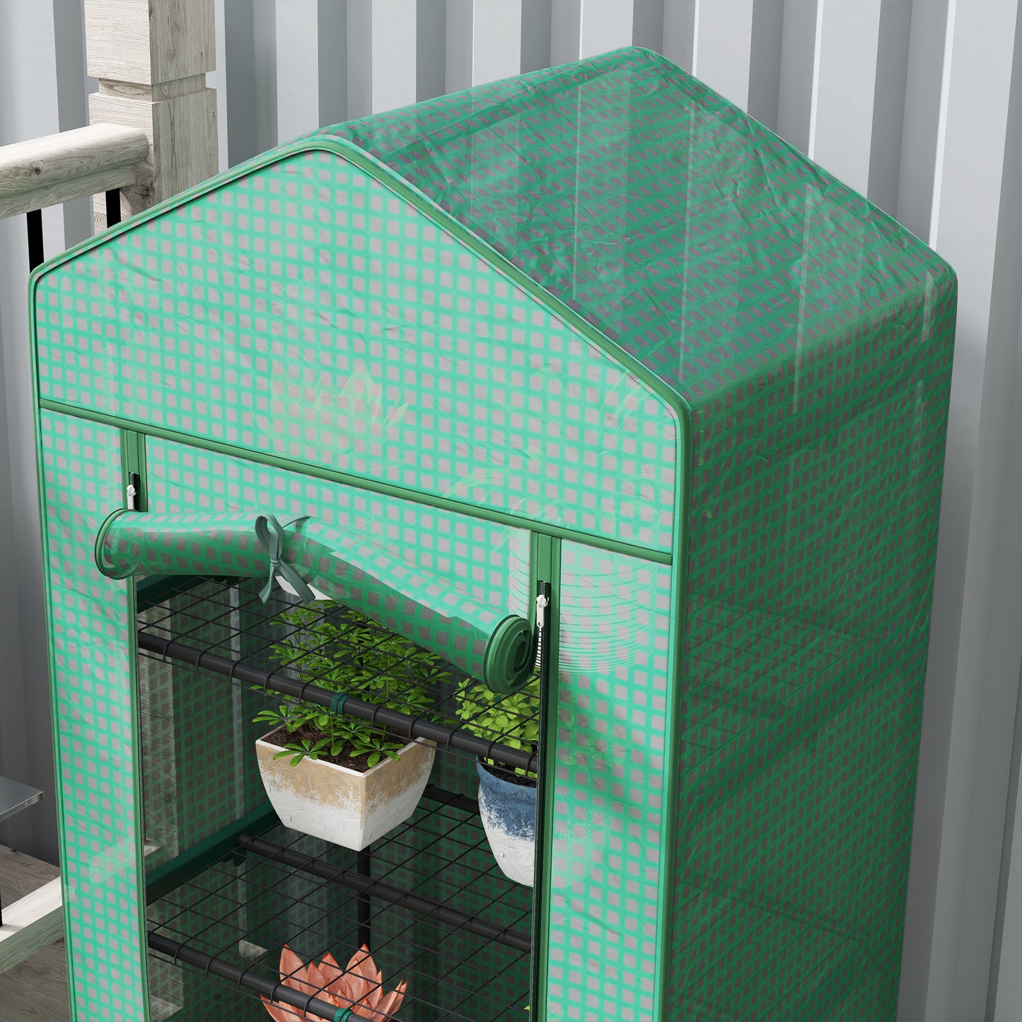 Outsunny 56" x 56" Walk-in Greenhouse Outdoor, Portable Gardening Plant Hot House with 2-Tier Shelf, Green