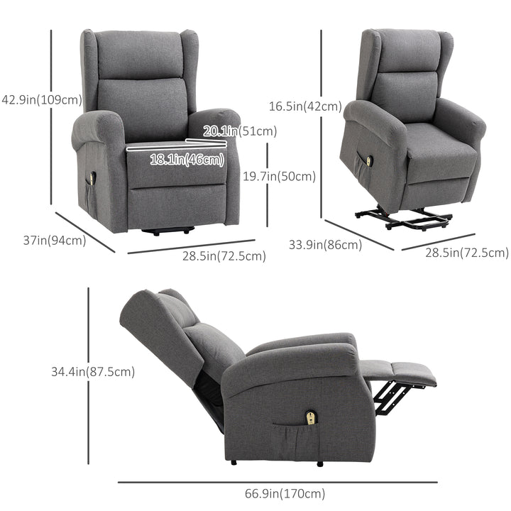 HOMCOM Wingback Lift Chair for Elderly, Power Chair Recliner with Footrest, Remote Control, Side Pockets, Grey