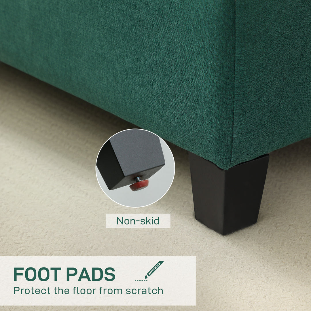 HOMCOM Rectangular Entry Bench, Tufted Upholstered Linen Fabric Wood Feet Storage Ottoman Bench, Dark Green